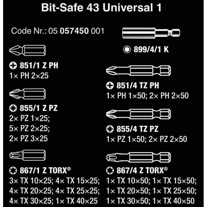 Wera Bits Seti Bit-Safe 43 Universal 1 05057450001