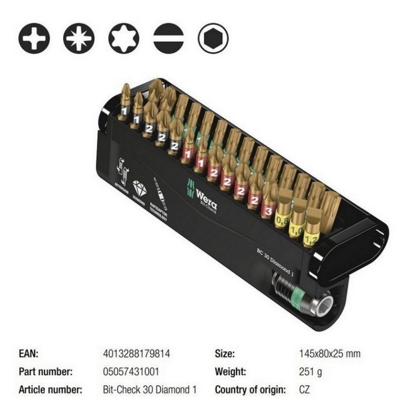 Wera Bits Seti Elmas 1 Bit-Check 30 05057431001