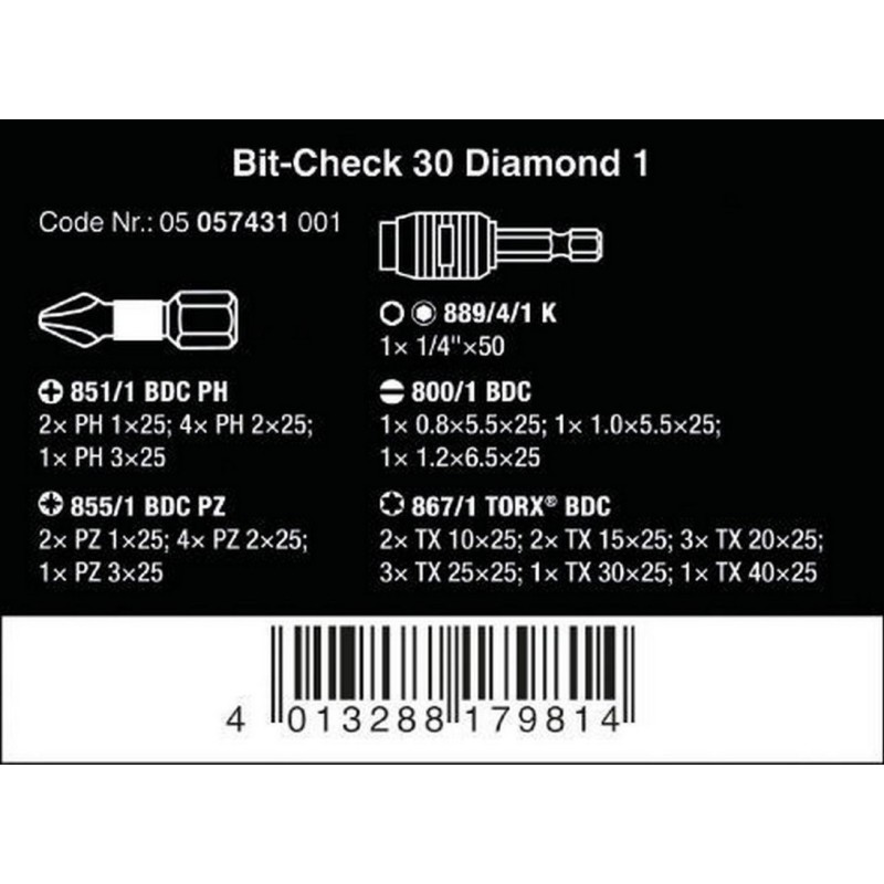 Wera Bits Seti Elmas 1 Bit-Check 30 05057431001