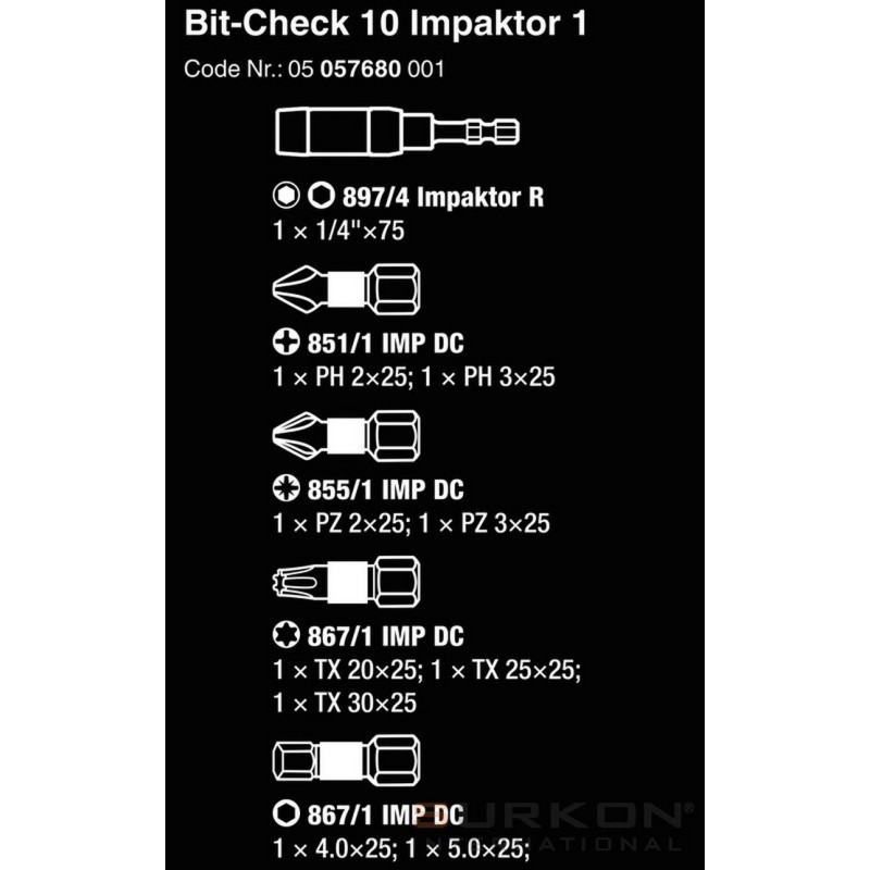 Wera Bit-Check 10 Impaktor 1 Bits Seti 05057680001
