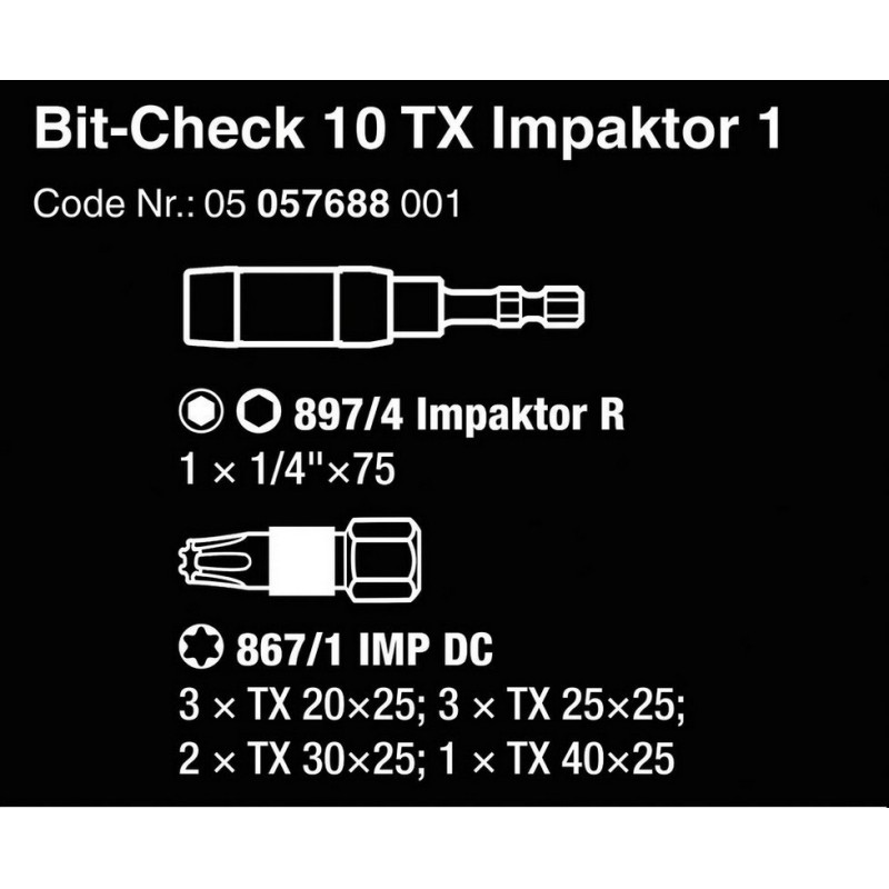 Wera Bit-Check 10 Impaktor Torx Bits Seti 1 05057688001