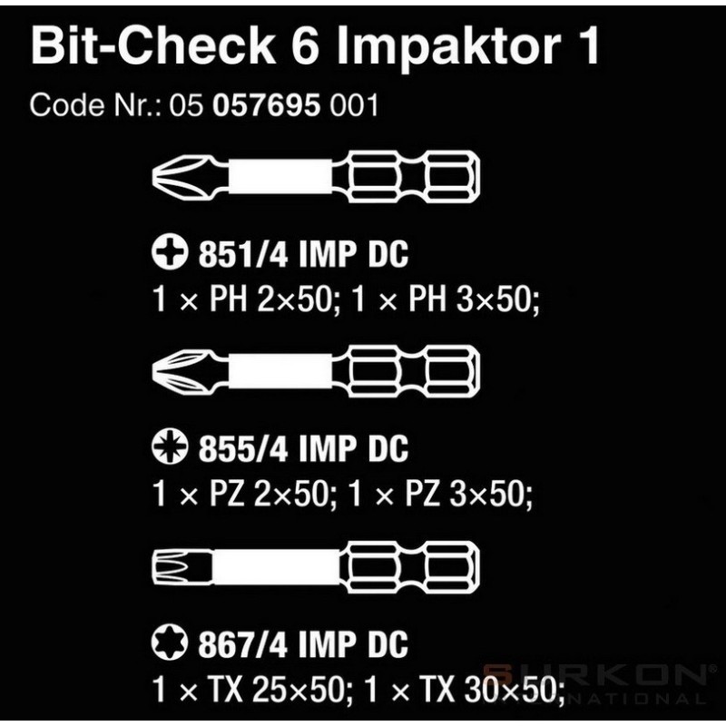 Wera Bit-Check 6 Impaktor 1 TX/PH/PZ Bits Seti 05057695001