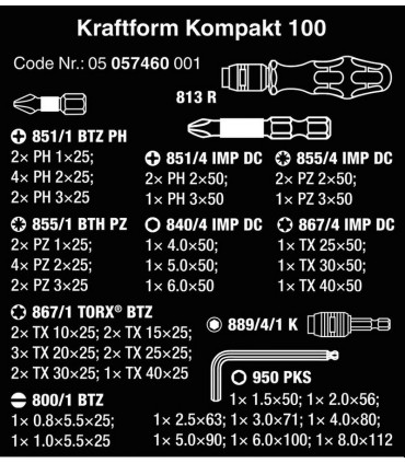 Wera KF Kompakt 100 Tornavidalı Bits Allen Seti 52P 05057460001