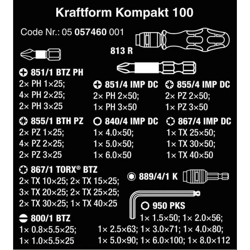 Wera KF Kompakt 100 Tornavidalı Bits Allen Seti 52P 05057460001