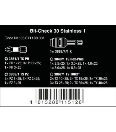 Wera Bit-Check 30 Stainless Bits Seti 1 05071109001