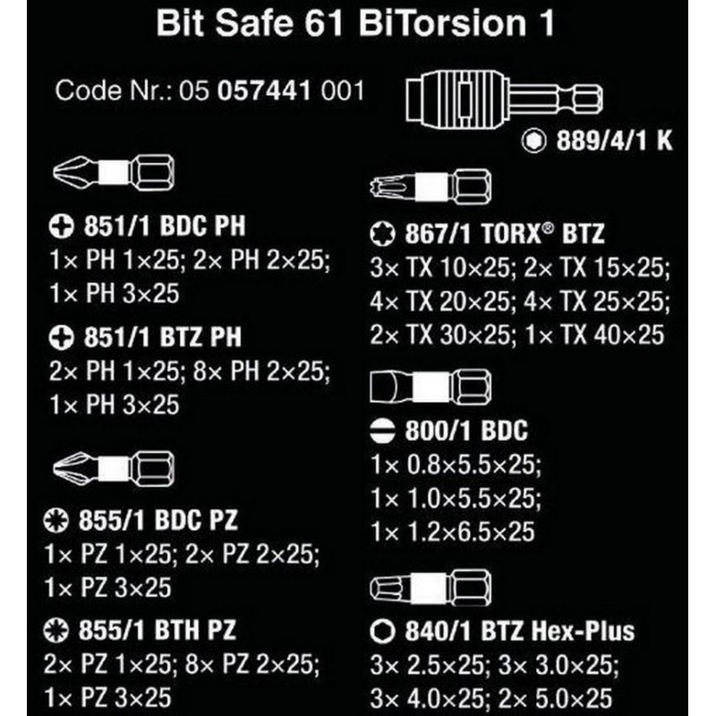 Wera Bit-Safe 61 Bitorsion Bits Seti 05057441001