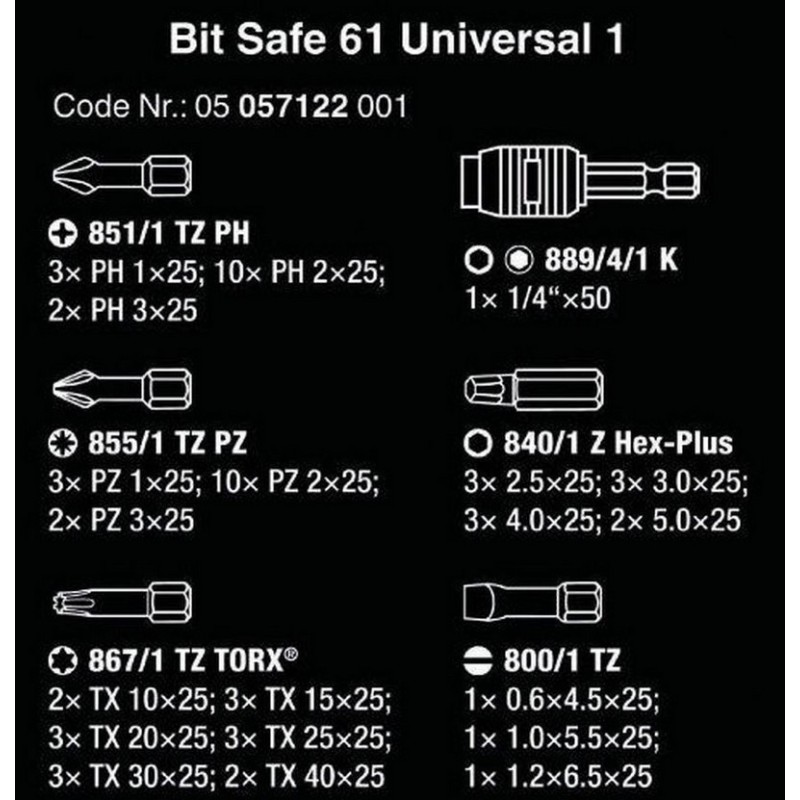 Wera Bit-Safe 61 Universal 1 Bits Seti 05057122001