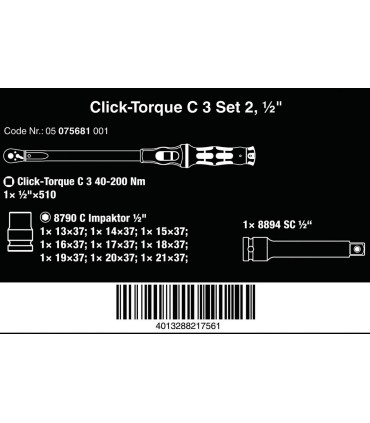 Wera Click-Torque C3 Torkmetre Seti 2 40-200Nm Cırcır 1/2" 05075681001