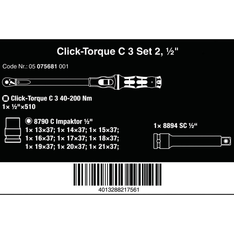 Wera Click-Torque C3 Torkmetre Seti 2 40-200Nm Cırcır 1/2" 05075681001