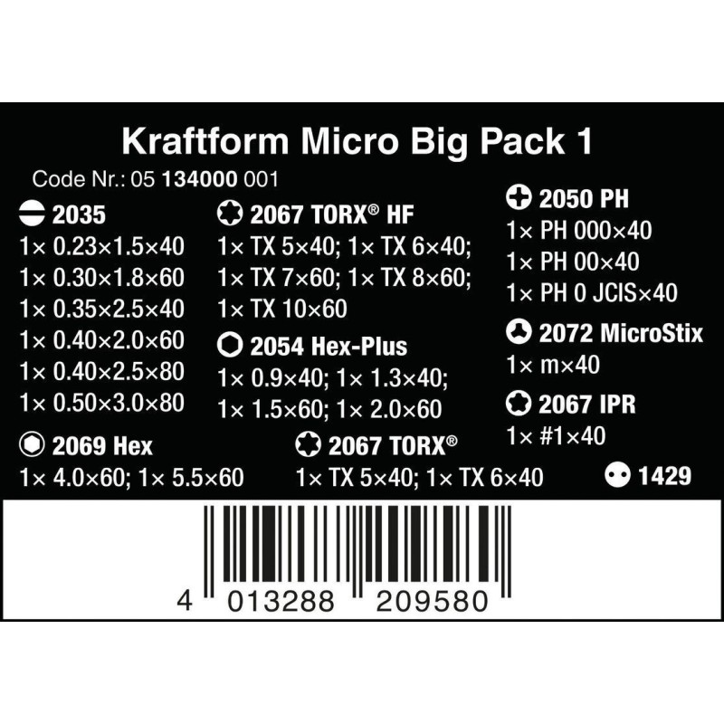 Wera Big Pack 1 Elektronikçi Mikro Tornavida Seti 25P 05134000001