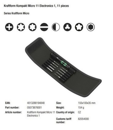 Wera Elektronikçi Mikro Tornavida Bits Seti Yarımay Hios 05073676001