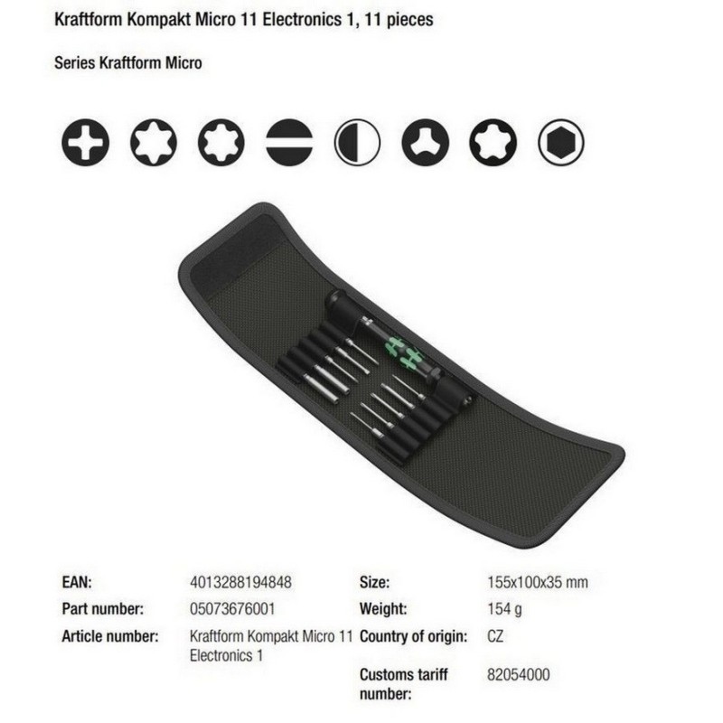 Wera Elektronikçi Mikro Tornavida Bits Seti Yarımay Hios 05073676001