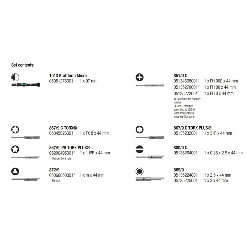 Wera Elektronikçi Mikro Tornavida Bits Seti Yarımay Hios 05073676001