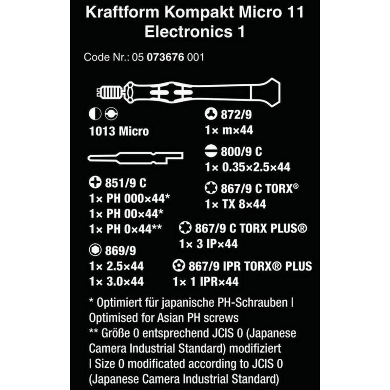 Wera Elektronikçi Mikro Tornavida Bits Seti Yarımay Hios 05073676001