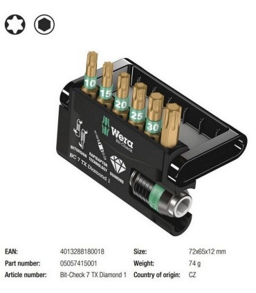 Wera Bit-Check 7 Elmas Uçlu Torx Bits Seti  05057415001