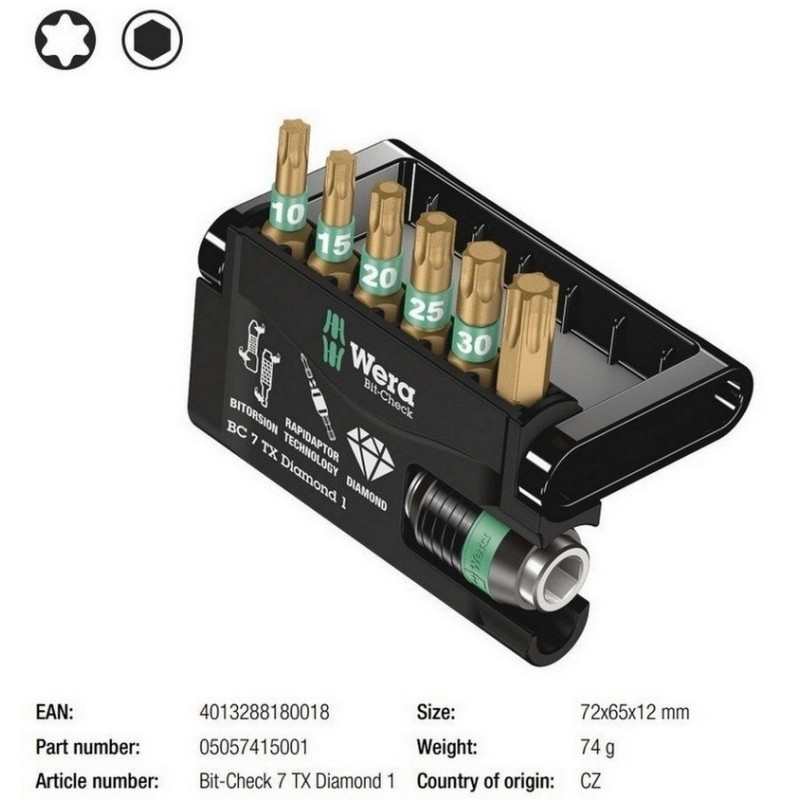 Wera Bit-Check 7 Elmas Uçlu Torx Bits Seti  05057415001
