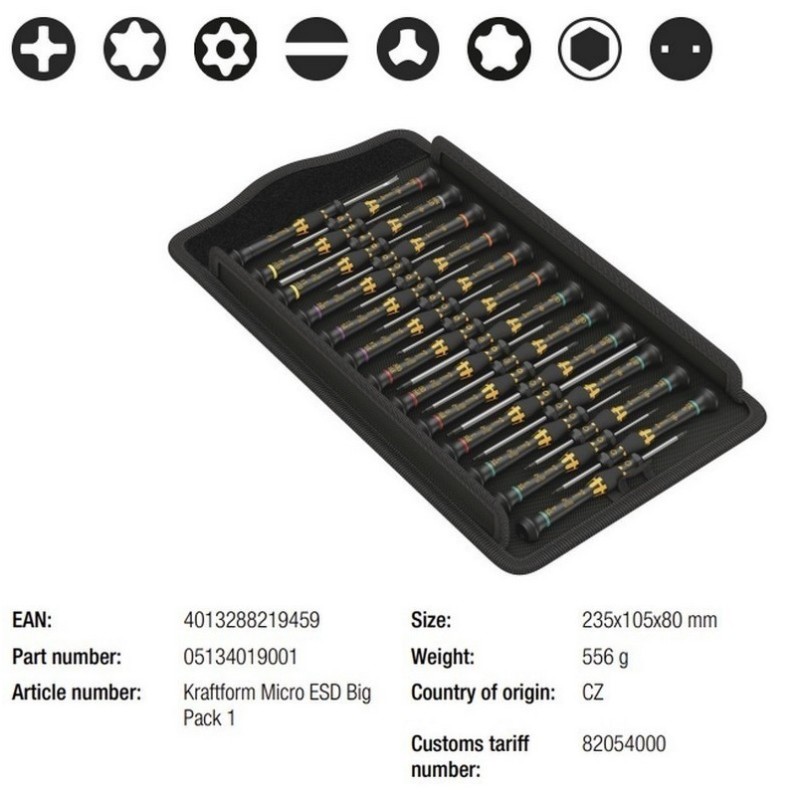 Wera Big Pack 1 ESD Elektronikçi Mikro Tornavida Seti 25P 05134019001