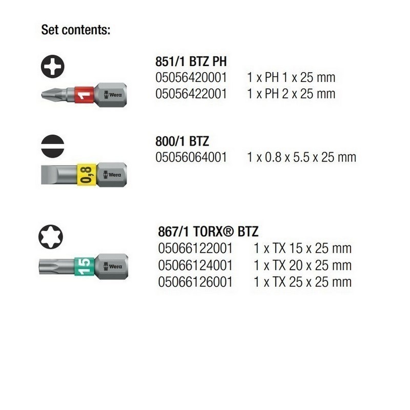 Wera KF Kompakt Stubby RA1 Tornavida Bits Seti 05008883001