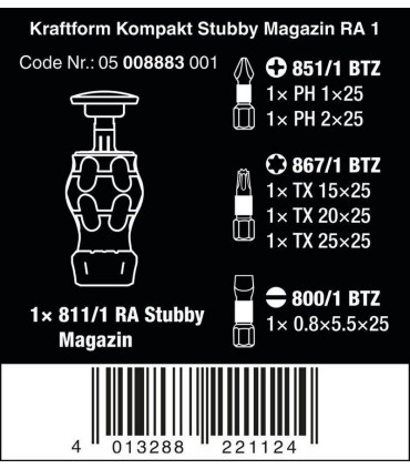 Wera KF Kompakt Stubby RA1 Tornavida Bits Seti 05008883001