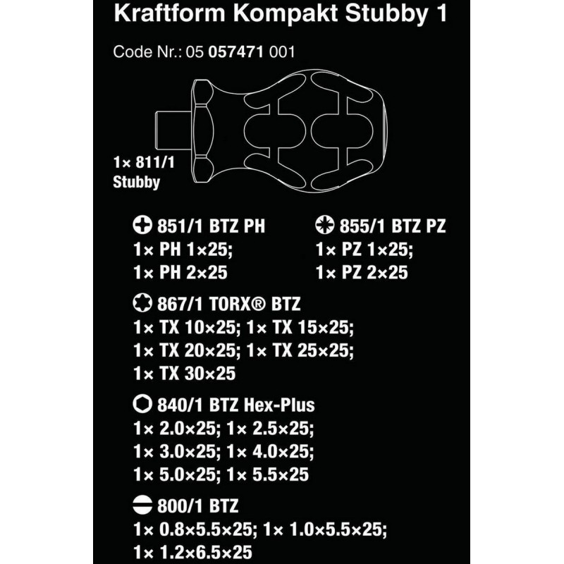 Wera KF Kompakt Stubby Tornavida Bits Seti 1 05057471001