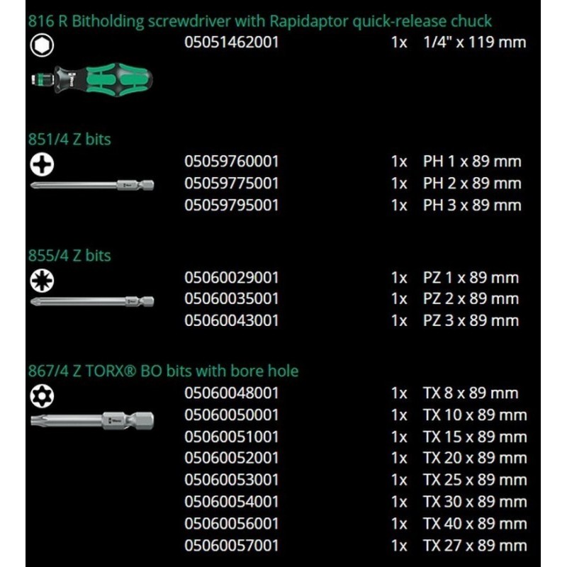 Wera Kraftform Kompakt 62 Tornavida Bits Seti 05059297001