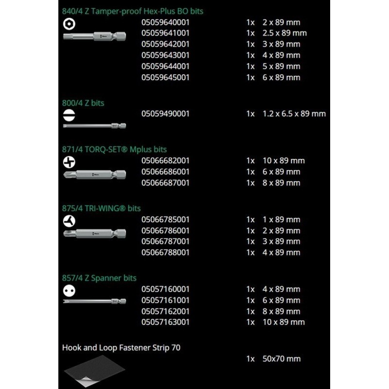 Wera Kraftform Kompakt 62 Tornavida Bits Seti 05059297001