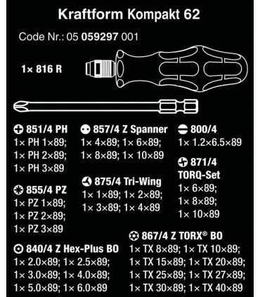 Wera Kraftform Kompakt 62 Tornavida Bits Seti 05059297001