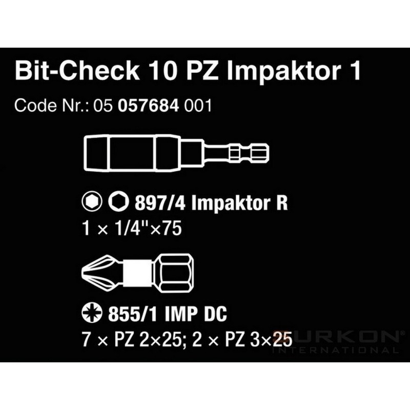 Wera Bit-Check 10 Impaktor Pozidriv Bits Seti 1 05057684001