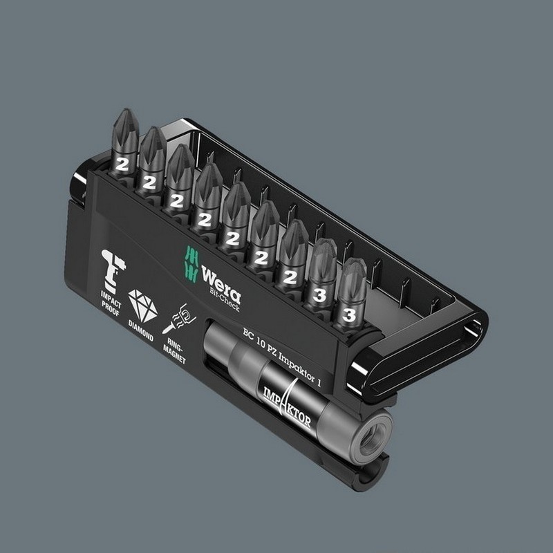 Wera Bit-Check 10 Impaktor Pozidriv Bits Seti 1 05057684001