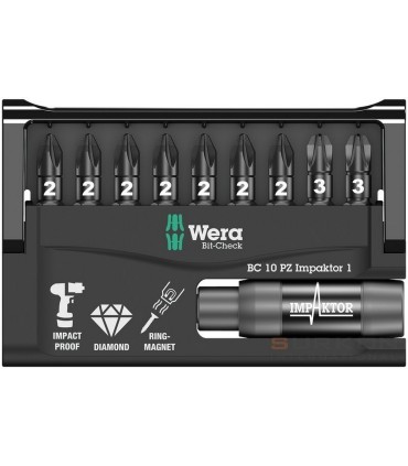Wera Bit-Check 10 Impaktor Pozidriv Bits Seti 1 05057684001