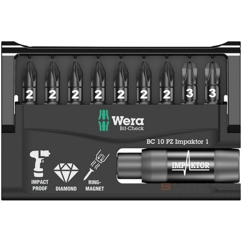 Wera Bit-Check 10 Impaktor Pozidriv Bits Seti 1 05057684001