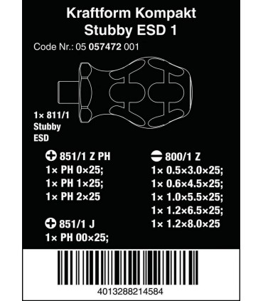 Wera Stubby ESD Tornavida Bits Seti 1 05057472001