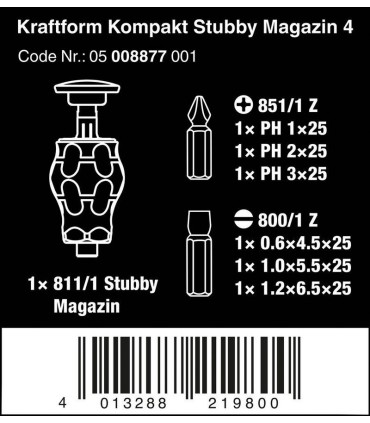 Wera Stubby Magazine Tornavida Bits Seti 4 05008877001
