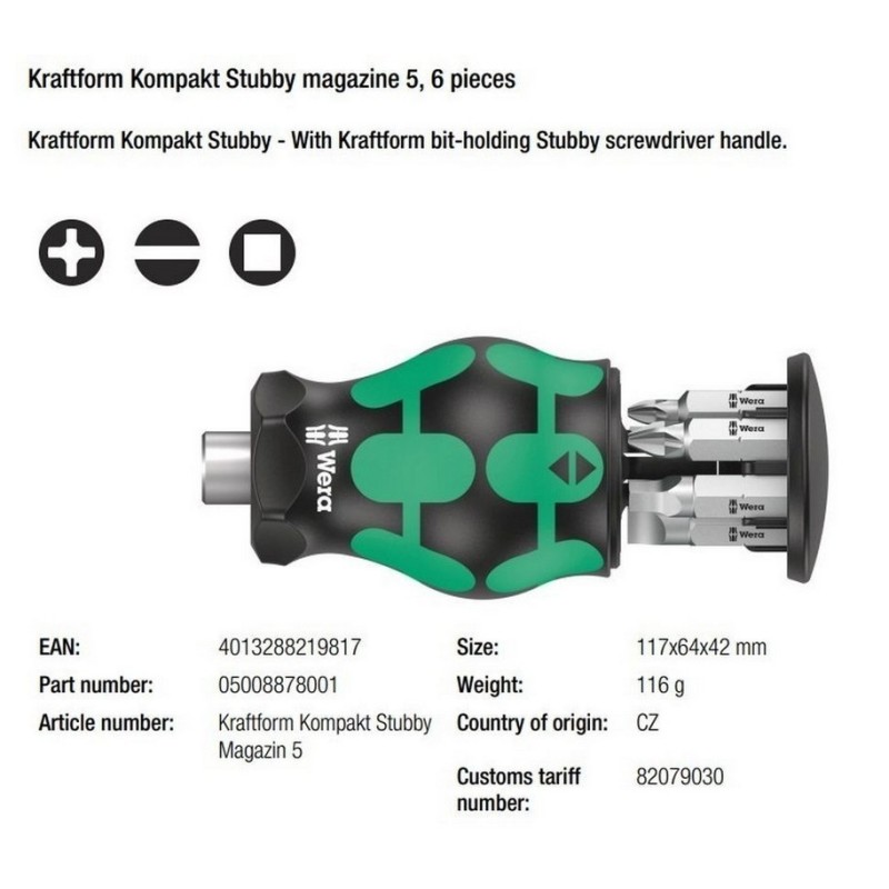 Wera Stubby Magazine Tornavida Bits Seti 5 05008878001