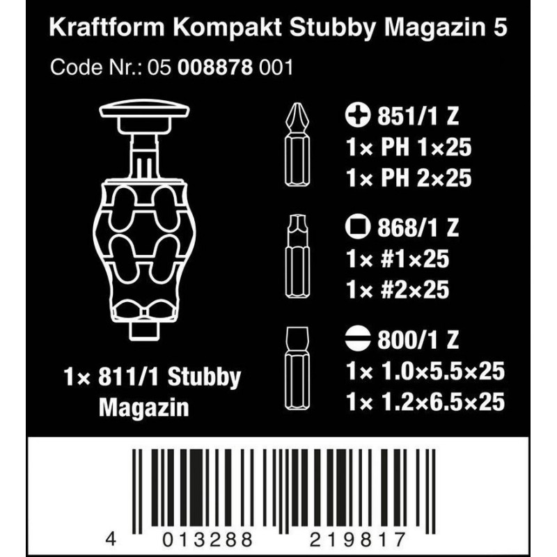 Wera Stubby Magazine Tornavida Bits Seti 5 05008878001
