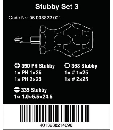 Wera Stubby Düz Yıldız Kare Tornavida Seti 3 5P 05008872001