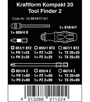 Wera Tool-Finder 20 KF Kompakt Tornavida Bits Seti 2 05051017001