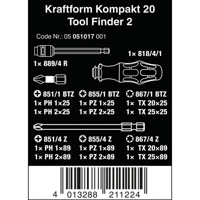 Wera Tool-Finder 20 KF Kompakt Tornavida Bits Seti 2 05051017001