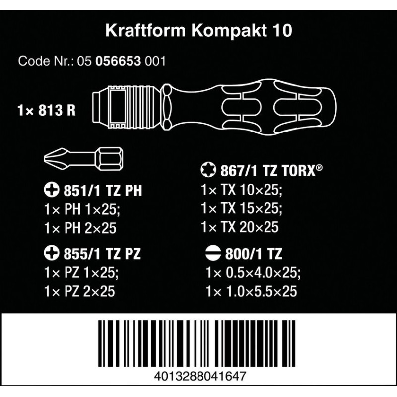 Wera Tornavida Bits Seti Kraftform Kompakt 10 05056653001