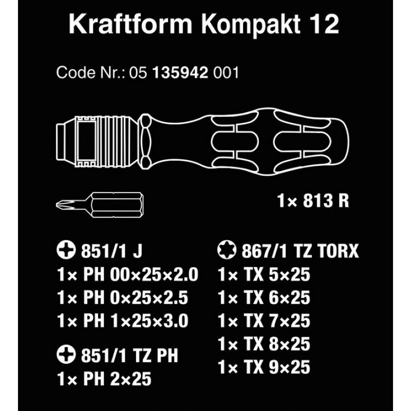 Wera Tornavida Bits Seti Kraftform Kompakt 12 05135942001