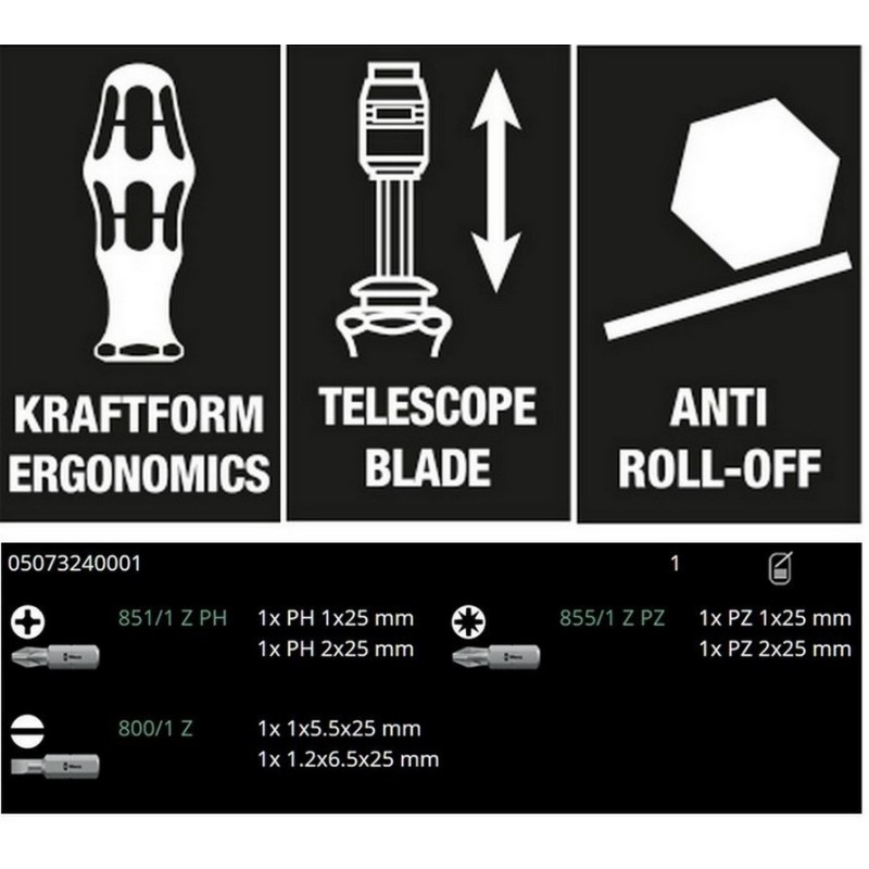 Wera Tornavida Bits Seti Kraftform Kompakt 28 05073240001