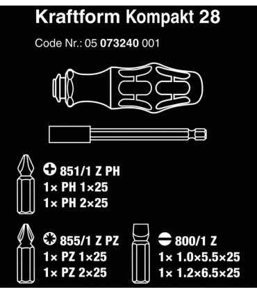 Wera Tornavida Bits Seti Kraftform Kompakt 28 05073240001