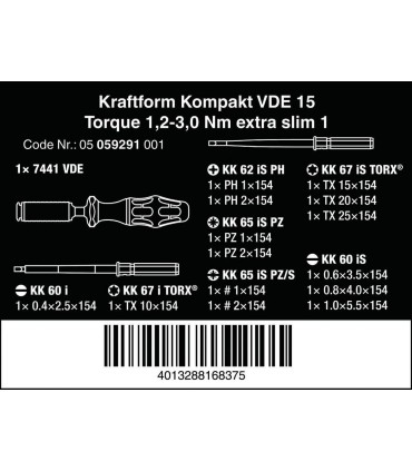Wera VDE 15 Torklu Tornavida 1,2-3,0Nm İnce Uçlu Set 05059291001