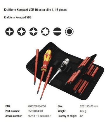 Wera VDE 16 KF Kompakt Elektrikçi İnce Tornavida Seti 05003484001
