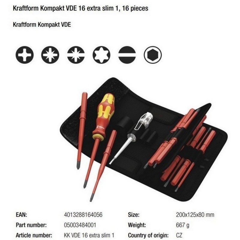 Wera VDE 16 KF Kompakt Elektrikçi İnce Tornavida Seti 05003484001