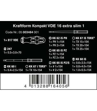 Wera VDE 16 KF Kompakt Elektrikçi İnce Tornavida Seti 05003484001