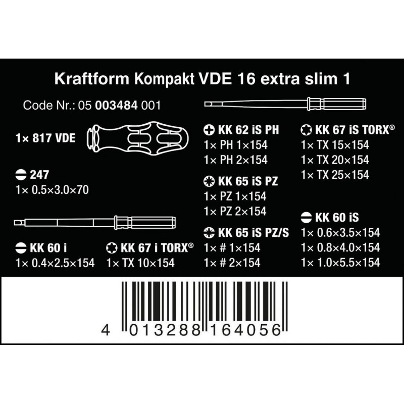 Wera VDE 16 KF Kompakt Elektrikçi İnce Tornavida Seti 05003484001