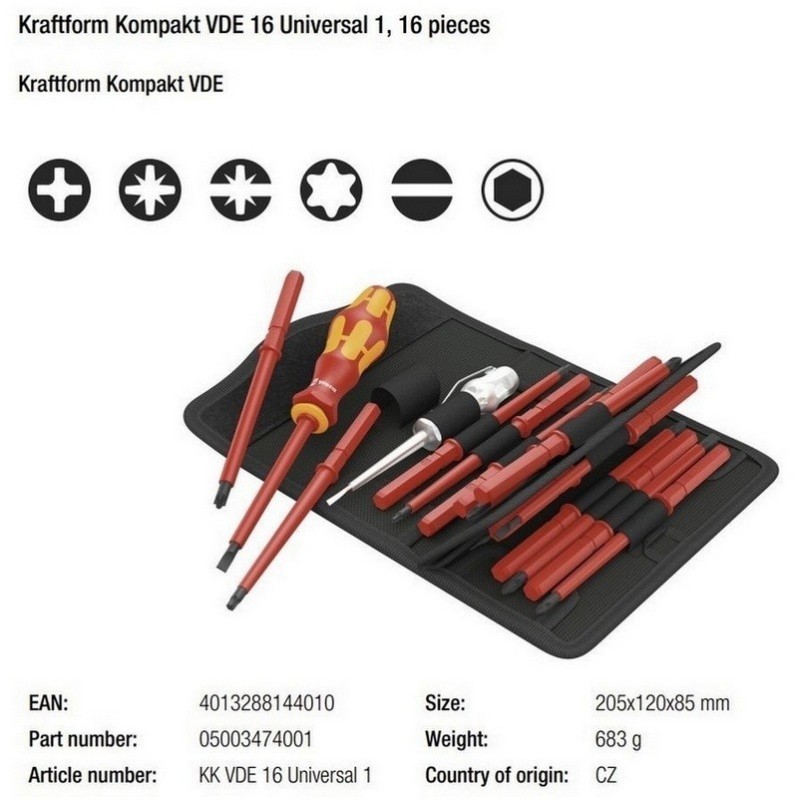 Wera VDE 16 KF Kompakt Elektrikçi Tornavida Seti 05003474001