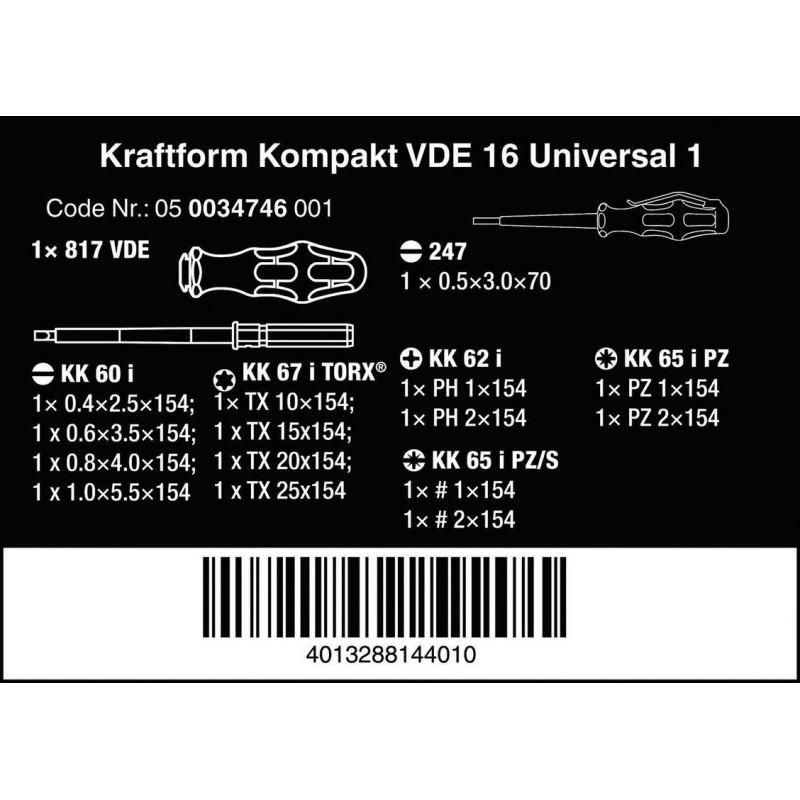 Wera VDE 16 KF Kompakt Elektrikçi Tornavida Seti 05003474001