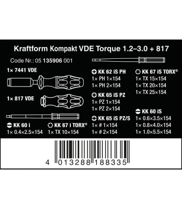 Wera VDE 16 Torklu Tornavida 1,2-3,0Nm İnce Uçlu Set 05135906001